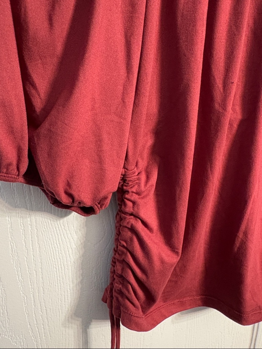 Weekday Burgundy Off-Shoulder Puff-Sleeve Ruched Tie Blouse - Picture 8 of 9
